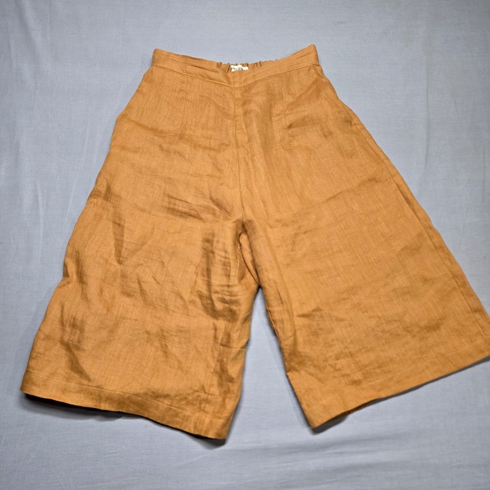 Rachel Craven RARE Wide Leg Linen Shorts Size 0 Ochre Brown High Waist Culottes